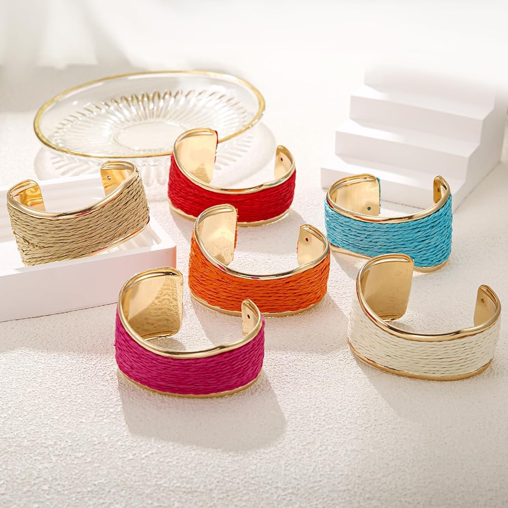 Amazon.com: RUOFFETA Raffia Irregular Wave Cuff Bracelet for